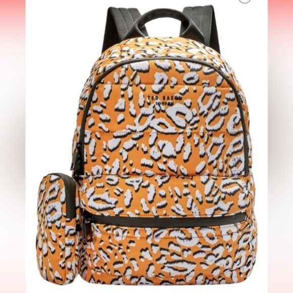 TED BAKER LONDON Leopard Print Puffer Backpack Yellow NWT - Picture 2 of 4